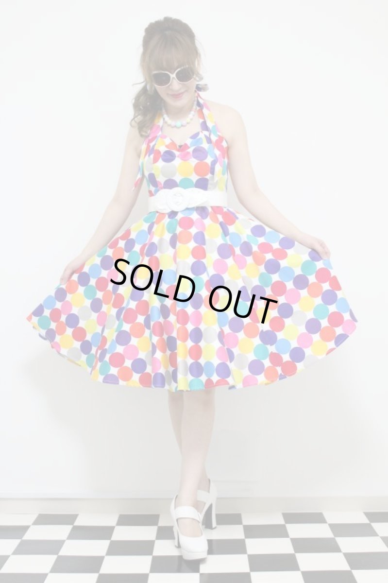 画像1: 【50％OFF】カラフル水玉　ＸＬサイズのみ♪５０’ｓサーキュラーワンピース☆オールディーズ衣装♪ (1)
