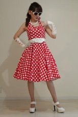 画像1: 赤×白水玉　ＸＬのみ　５０’ｓサーキュラーワンピース☆オールディーズ衣装♪ (1)