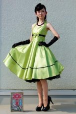 画像1: オリーブグリーンMサイズのみ♪　サテンサーキュラーワンピース☆オールディーズ衣装♪ (1)