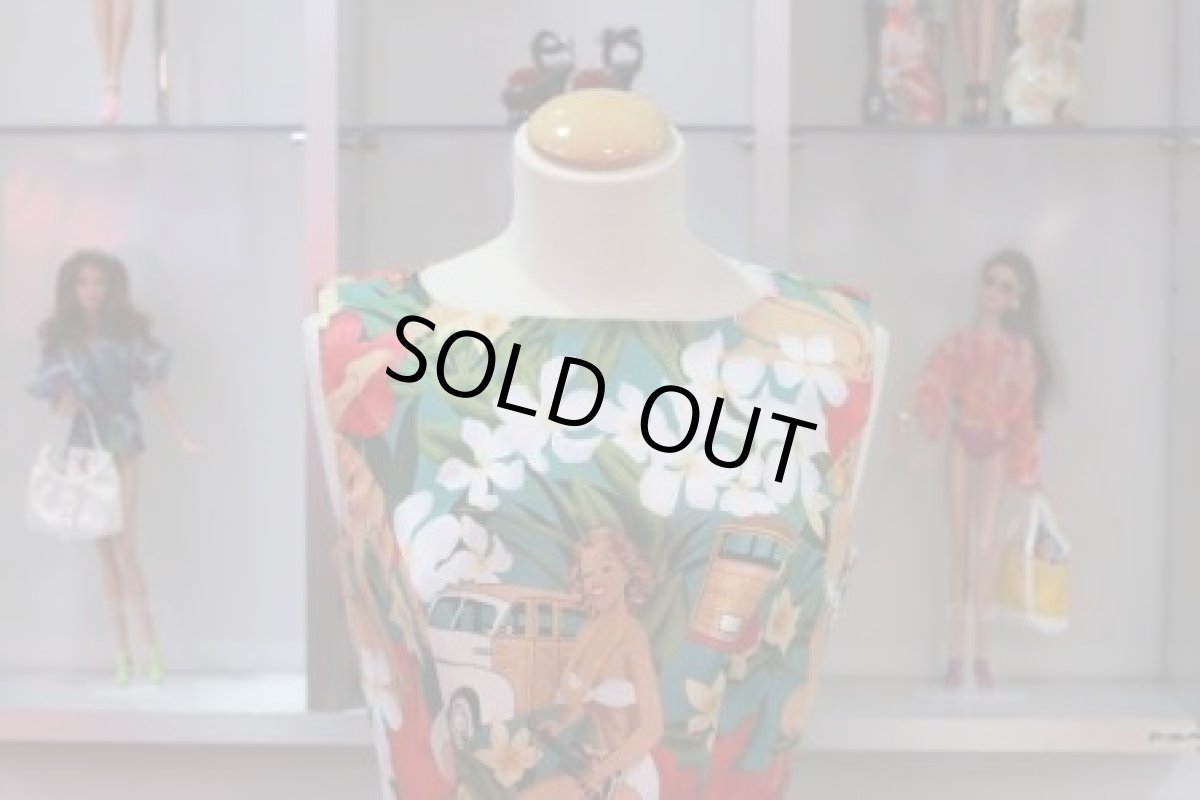 画像5: ピンナップガール柄ベルト付き５０’ｓサーキュラーワンピース☆XLサイズのみ♪オールディーズ衣装♪ (5)