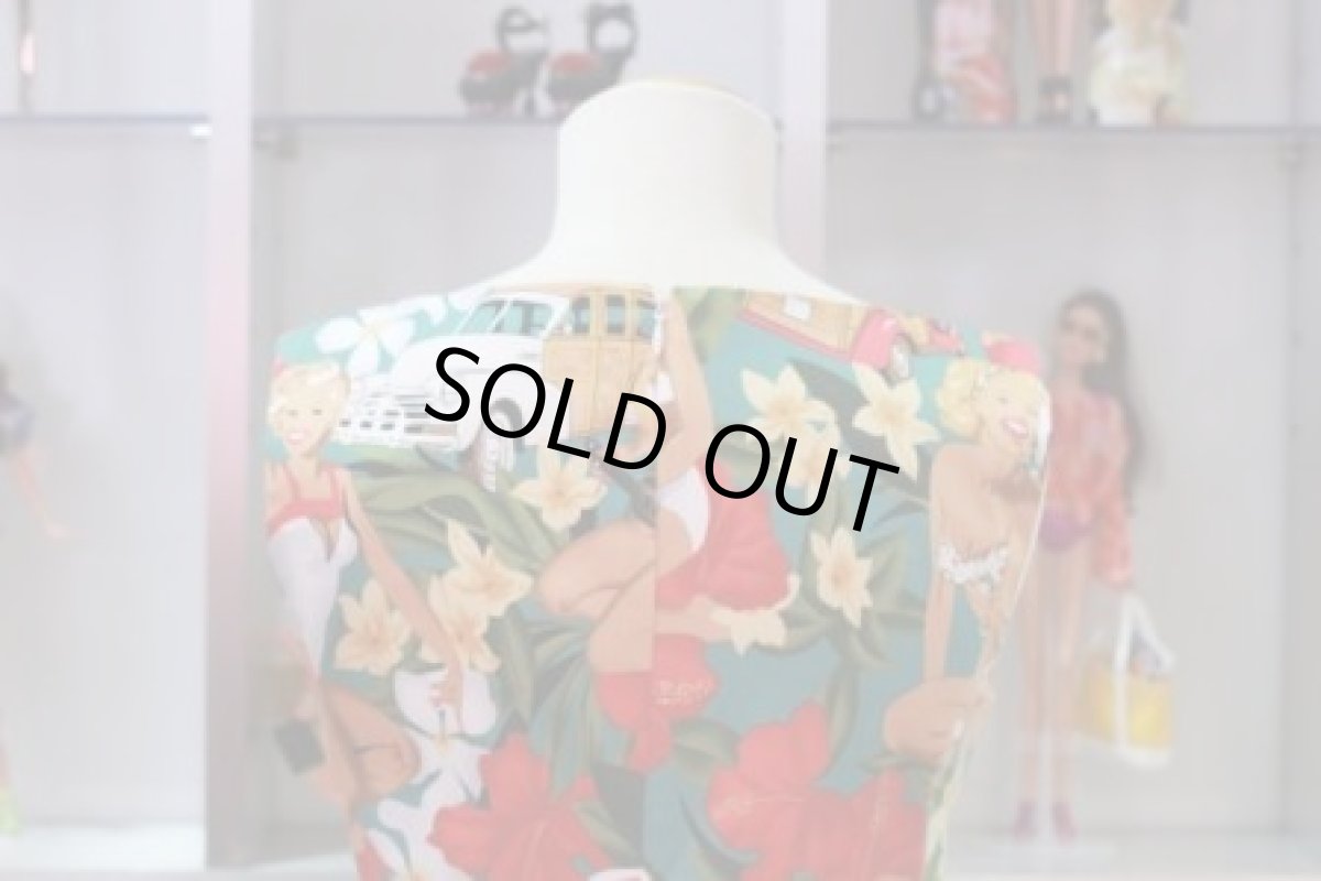 画像6: ピンナップガール柄ベルト付き５０’ｓサーキュラーワンピース☆XLサイズのみ♪オールディーズ衣装♪ (6)