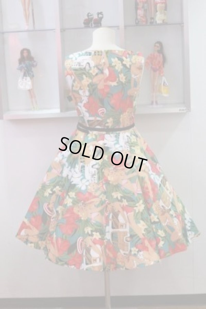 画像3: ピンナップガール柄ベルト付き５０’ｓサーキュラーワンピース☆XLサイズのみ♪オールディーズ衣装♪ (3)