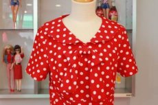 画像5: 赤×白水玉半袖襟付きタイトワンピース！SーM☆ロカビリー＆オールディーズファッション♪ (5)