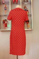 画像4: 赤×白水玉半袖襟付きタイトワンピース！SーM☆ロカビリー＆オールディーズファッション♪ (4)