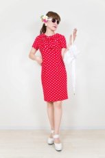 画像1: 赤×白水玉半袖襟付きタイトワンピース！SーM☆ロカビリー＆オールディーズファッション♪ (1)