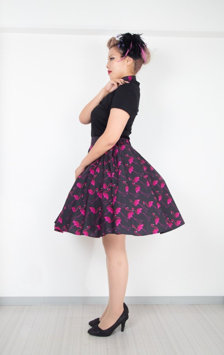 画像3: SpiceUp★Groovyオリジナル☆ピンクフラミンゴサーキュラー50’sスカート!共布おリボン付き (3)
