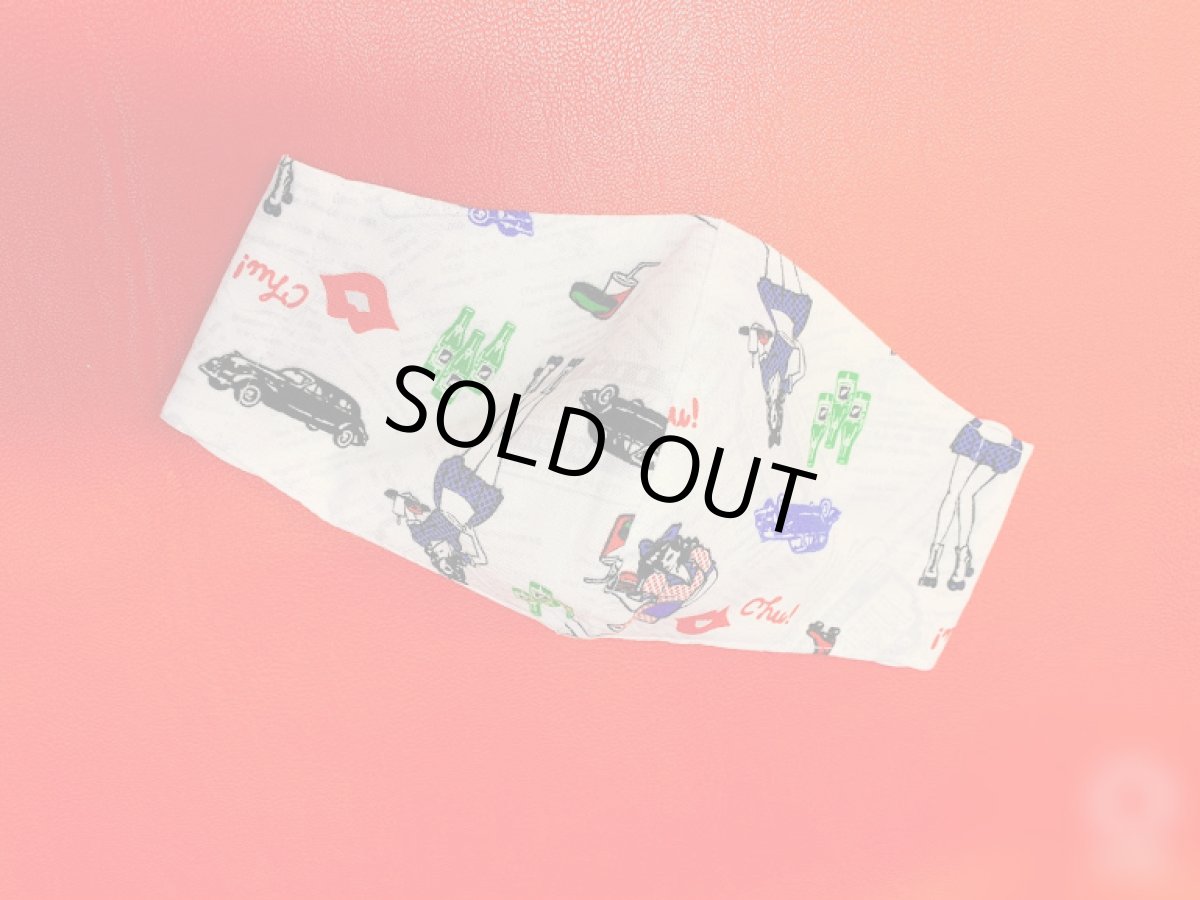 画像7: SpiceUp★Groovy メンズ　ボーリングシャツ　ピンナップ柄　ホワイト　共布マスク付き (7)