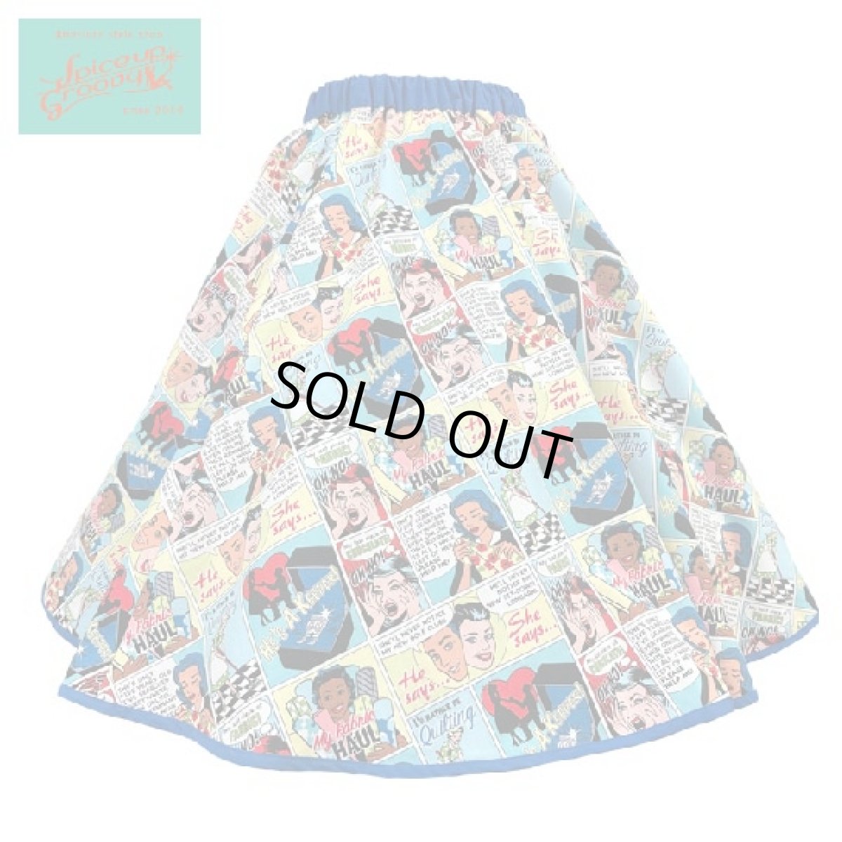 画像3: SpiceUp★Groovy×mut_s2コラボ！アメコミ柄サーキュラースカート☆共布ヘアリボン付き！ロイヤルブルー　全３色 (3)