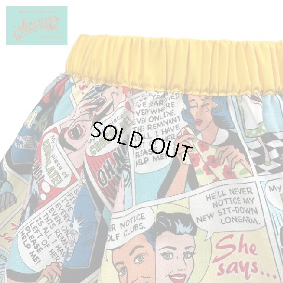 画像4: SpiceUp★Groovy×mut_s2コラボ！アメコミ柄サーキュラースカート☆共布ヘアリボン付き！イエロー　全３色 (4)