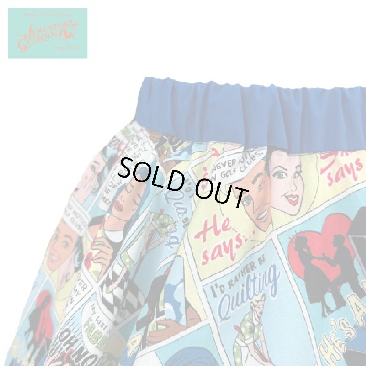 画像4: SpiceUp★Groovy×mut_s2コラボ！アメコミ柄サーキュラースカート☆共布ヘアリボン付き！ロイヤルブルー　全３色 (4)