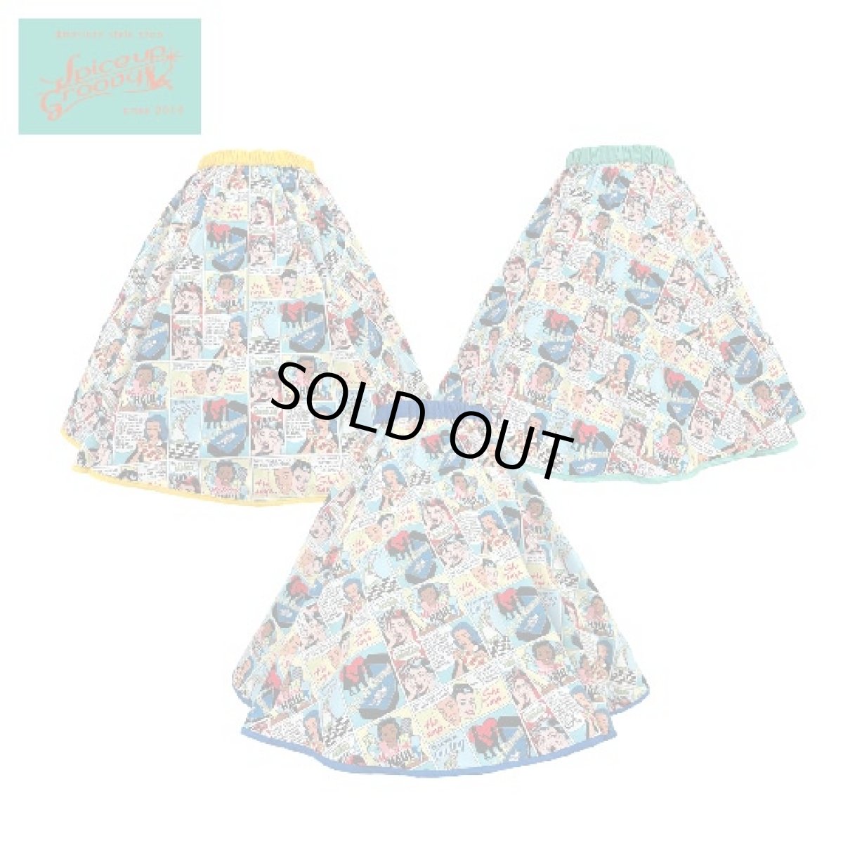 画像2: SpiceUp★Groovy×mut_s2コラボ！アメコミ柄サーキュラースカート☆共布ヘアリボン付き！ロイヤルブルー　全３色 (2)