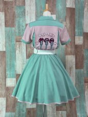 画像1: 無地4色展開　レトログリーン×レトロピンク　サーキュラースカート！共布ヘアリボン付き (1)