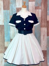 画像2: 無地4色展開　アイボリー×ブラック　サーキュラースカート！共布ヘアリボン付き (2)