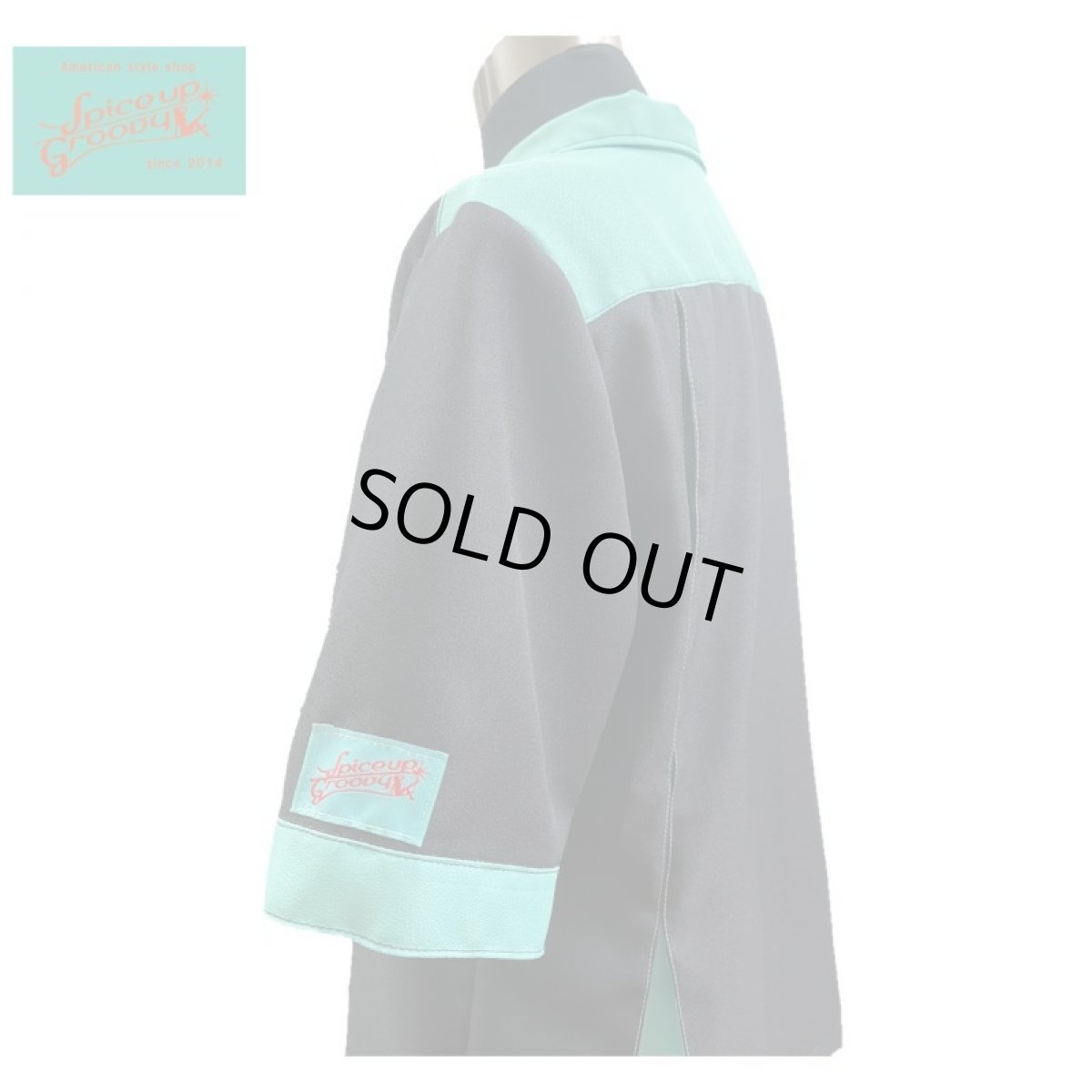 画像2: SpiceUp★Groovy メンズ ボーリングシャツ ブラック×ペパーミントグリーン 共布マスク付き (2)