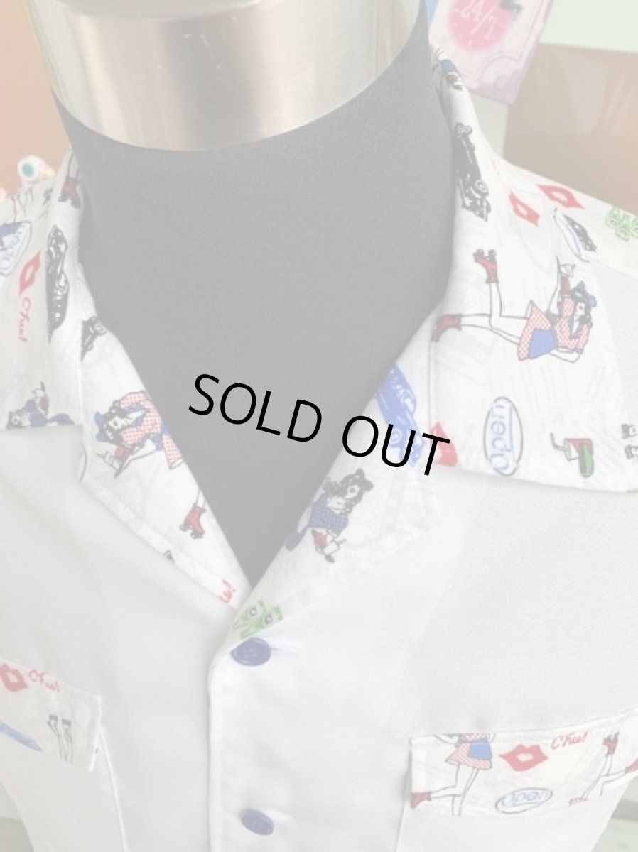 画像6: SpiceUp★Groovy メンズ　ボーリングシャツ　ピンナップ柄　ホワイト　共布マスク付き (6)