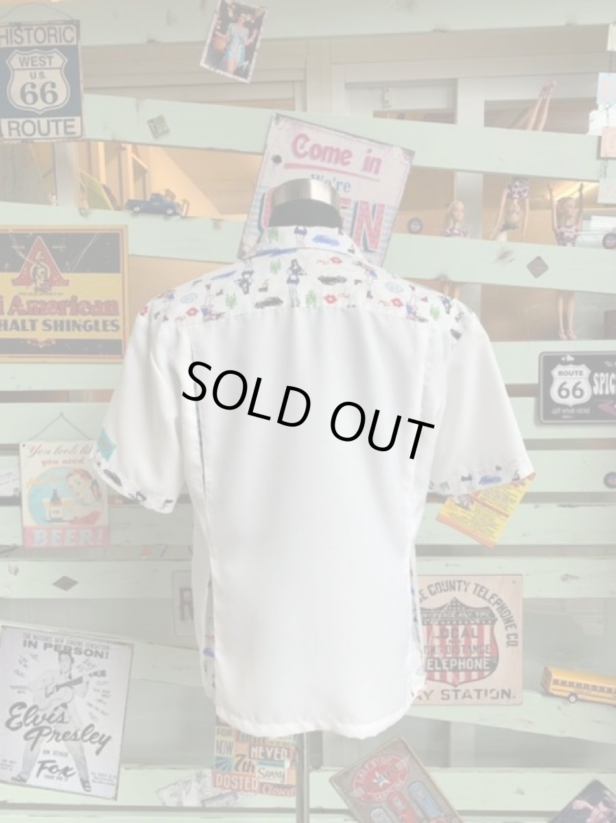 画像3: SpiceUp★Groovy メンズ　ボーリングシャツ　ピンナップ柄　ホワイト　共布マスク付き (3)